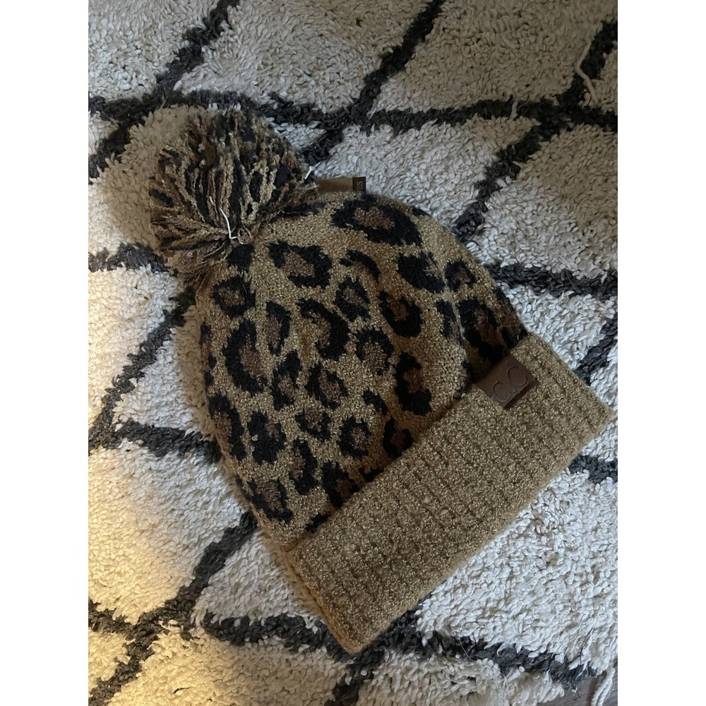 CC beanie brown black animal print NWT